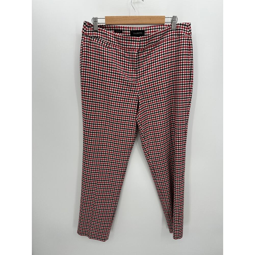 Talbots Women Hampshire Dress Pants Wool Blend Red Black Gingham Size 10 Career